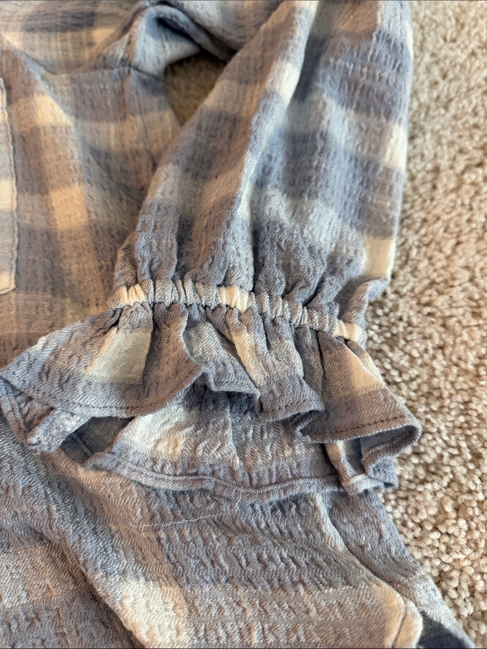 Pilcro Blue and Cream Plaid Button-Up Top with Peter Pan Collar - Picture 3 of 5
